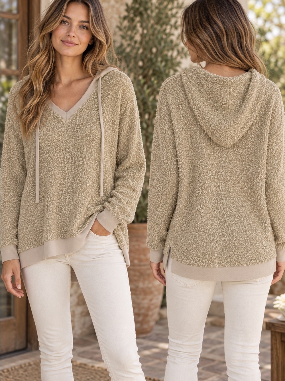 easel Taupe Sherpa Hooded Pullover (090678) ☁️ ☀️
